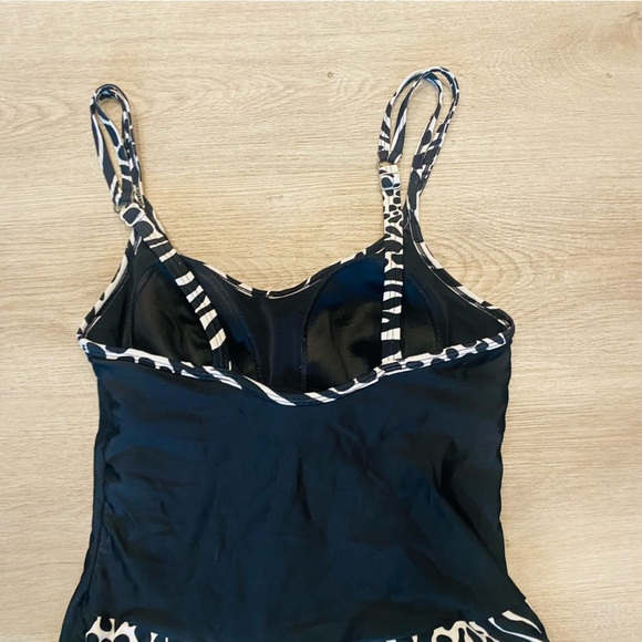 Christina One Piece Wrap Skirt Swimsuit Black & White Safari Animal Print 10 - Picture 8 of 12